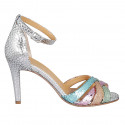 Woman's open shoe with strap in multicolored printed leather with heel 8 - Available sizes:  31, 32, 42, 45