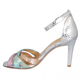 Woman's open shoe with strap in multicolored printed leather with heel 8 - Available sizes:  42, 45 2