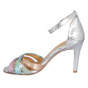 Woman's open shoe with strap in multicolored printed leather with heel 8 - Available sizes:  31, 32, 42, 43, 45, 46