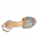 Woman's open shoe with strap in multicolored printed leather with heel 8 - Available sizes:  31, 32, 42, 45