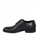 Men's laced derby shoe in black leather with captoe - Available sizes:  36, 37, 38, 46, 47, 48, 49, 50