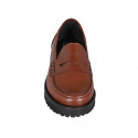 Mocasino para mujer en piel cognac tacon 3 - Tallas disponibles:  32, 43, 44