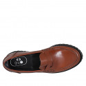 Woman's loafer in tan brown leather heel 3 - Available sizes:  32, 34, 43, 44, 45