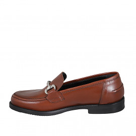Woman's loafer in cognac brown leather with accessory heel 2 - Available sizes:  45 2
