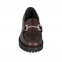 Woman's loafer with accessory in brown leather heel 3 - Available sizes:  32, 33, 45