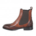 Woman's ankle boot with elastic bands and wingtip in cognac brown and dark brown leather heel 3 - Available sizes:  32, 45, 46