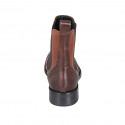Woman's ankle boot with elastic bands and wingtip in cognac brown and dark brown leather heel 3 - Available sizes:  32, 45, 46