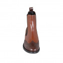 Woman's ankle boot with elastic bands and wingtip in cognac brown and dark brown leather heel 3 - Available sizes:  32, 45, 46