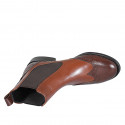 Woman's ankle boot with elastic bands and wingtip in cognac brown and dark brown leather heel 3 - Available sizes:  32, 45, 46