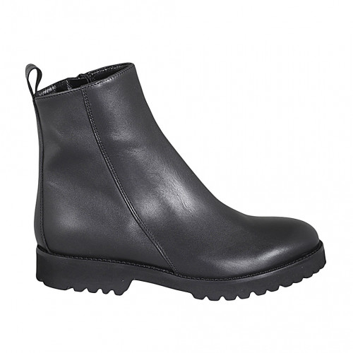 Woman's ankle boot with zipper in black smooth leather heel 3 - Available sizes:  33, 43, 44, 45, 47