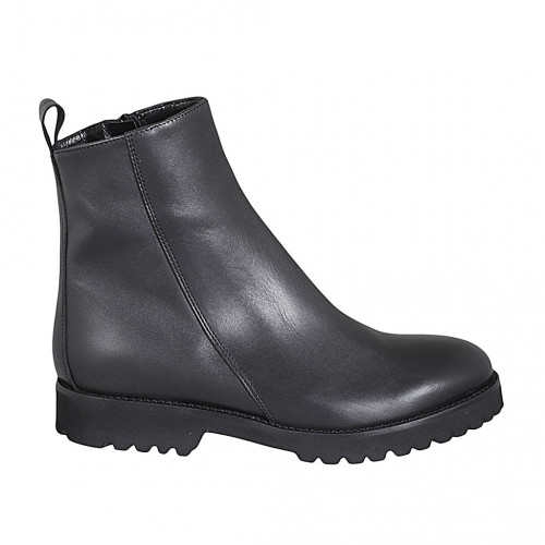 Woman's ankle boot with zipper in black smooth leather heel 3 - Available sizes:  33, 43, 44, 45, 46, 47