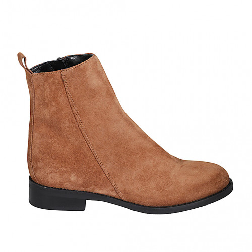 Woman's ankle boot in tan brown suede with zipper heel 3 - Available sizes:  32, 42, 43, 44, 45