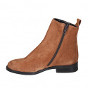 Woman's ankle boot in tan brown suede with zipper heel 3 - Available sizes:  32, 42, 43, 44, 45
