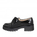 Woman's laced derby shoe in black patent leather heel 5 - Available sizes:  45