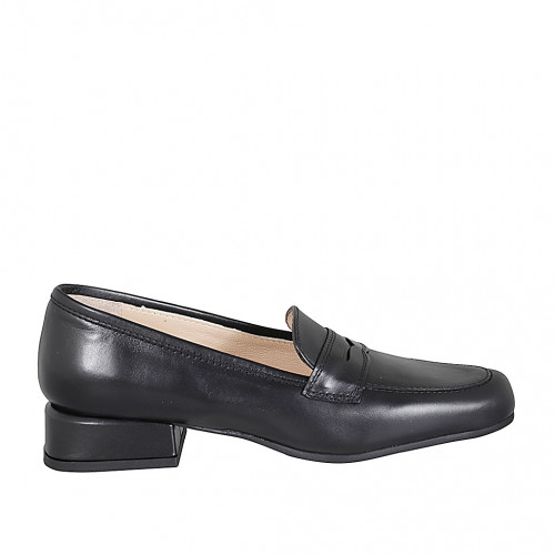Woman's elegant mocassin in black leather heel 3 - Available sizes:  45