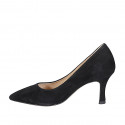 Zapato de salón puntiagudo para mujer en gamuza negra tacon 7 - Tallas disponibles:  32, 43, 45