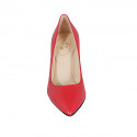 Woman's pointy pump in red leather heel 7 - Available sizes:  33, 34, 43