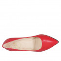 Woman's pointy pump in red leather heel 7 - Available sizes:  33, 34, 43