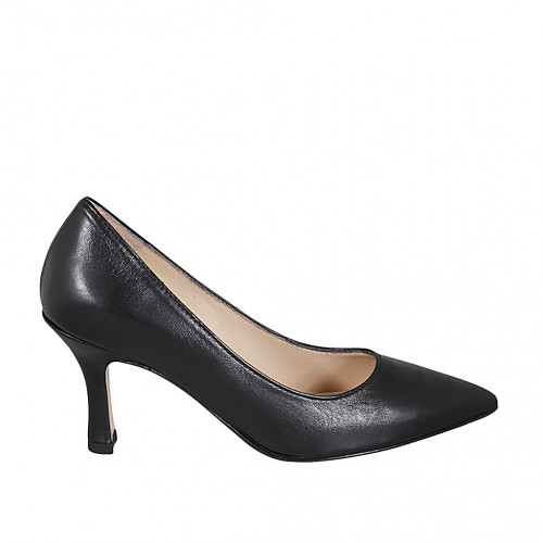Zapato de salón puntiagudo para mujer en piel negra tacon 7 - Tallas disponibles:  43, 45