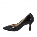 Zapato de salon a punta para mujer en charol negro tacon 7 - Tallas disponibles:  43, 45