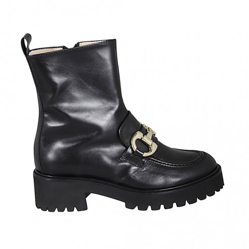 Woman's ankle boot with zipper and accessory in black leather heel 5 - Available sizes:  33, 43