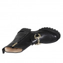 Woman's ankle boot with zipper and accessory in black leather heel 5 - Available sizes:  43