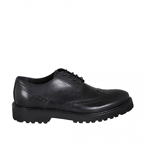 Scarpa derby elegante da uomo stringata in pelle nera con