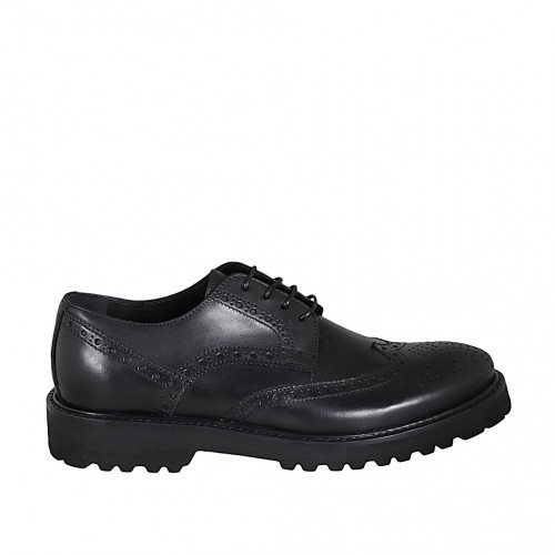 Scarpa derby elegante da uomo stringata in pelle nera con decorazioni Brogue - Misure disponibili: 36, 38, 46, 47