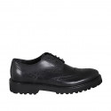 Elegant men's derby shoe in black leather with laces and Brogue decorations - Available sizes:  36, 38, 46, 47