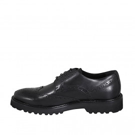 Zapato derby elegante para hombre en piel de color negro con cordones y diseño Brogue - Tallas disponibles:  46, 47 2