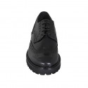 Elegant men's derby shoe in black leather with laces and Brogue decorations - Available sizes:  36, 38, 46, 47