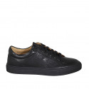 Man's laced shoe in black leather with removable insole - Available sizes:  36, 46, 48