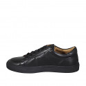 Man's laced shoe in black leather with removable insole - Available sizes:  36, 46, 48