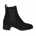 Bottines pour femmes avec élastiques et bout carré en daim noir talon 4 - Pointures disponibles:  32, 33, 43, 46