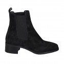 Woman's ankle boot with elastic bands and squared tip in black suede heel 4 - Available sizes:  32, 33, 43, 46