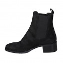 Woman's ankle boot with elastic bands and squared tip in black suede heel 4 - Available sizes:  32, 33, 43, 46