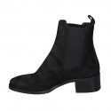 Woman's ankle boot with elastic bands and squared tip in black suede heel 4 - Available sizes:  32, 33