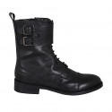 Botin para mujer con cordones, puntera, hebillas y cremallera en piel negra tacon 3 - Tallas disponibles:  32, 33, 44, 47