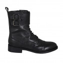 Bottines pour femmes avec lacets, bout droit, boucles et fermeture éclair en cuir noir talon 3 - Pointures disponibles:  32, 33
