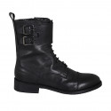 Woman's laced ankle boot with zipper, captoe and buckles in black leather heel 3 - Available sizes:  32, 33, 44, 47