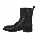 Bottines pour femmes avec lacets, bout droit, boucles et fermeture éclair en cuir noir talon 3 - Pointures disponibles:  32, 33