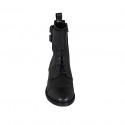 Woman's laced ankle boot with zipper, captoe and buckles in black leather heel 3 - Available sizes:  32, 33