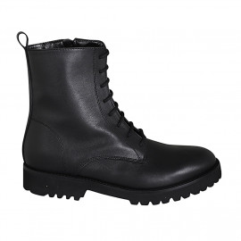 Woman's laced ankle boot with zipper in black smooth leather heel 3 - Available sizes:  33, 44, 45, 46