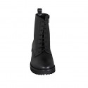 Woman's laced ankle boot with zipper in black smooth leather heel 3 - Available sizes:  33, 44, 45, 46