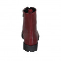 Woman's laced ankle boot with zipper in maroon leather heel 3 - Available sizes:  45