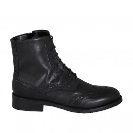 Woman's laced ankle boot with zipper and Brogue wingtip in black leather heel 3 - Available sizes: 45