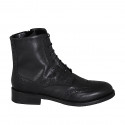 Woman's laced ankle boot with zipper and Brogue wingtip in black leather heel 3 - Available sizes:  45