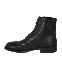 Woman's laced ankle boot with zipper and Brogue wingtip in black leather heel 3 - Available sizes:  43, 44, 45