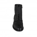 Woman's laced ankle boot with zipper and Brogue wingtip in black leather heel 3 - Available sizes:  43, 44, 45
