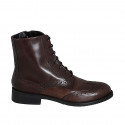 Woman's laced ankle boot with zipper and Brogue wingtip in brown leather heel 3 - Available sizes:  44